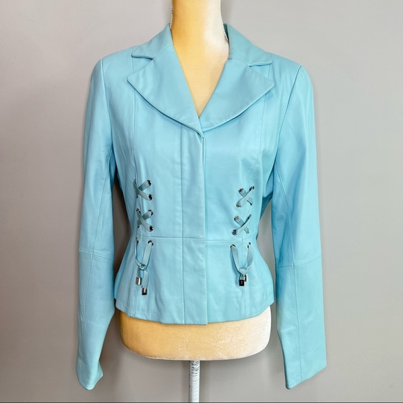 Doncaster Jackets & Blazers - Doncaster DD Collection Moto Tiffany Blue Leather Jacket Size 4